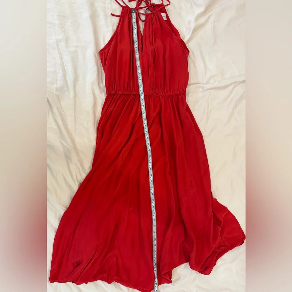 Milly Red Vena Silk Chiffon Keyhole Midi Cocktail dress - Picture 2 of 5